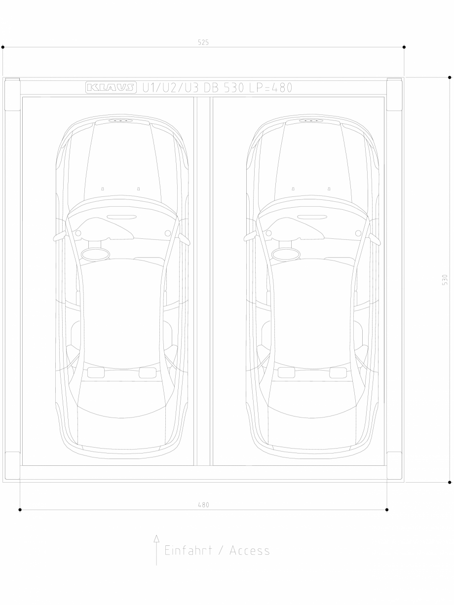 Pagina 1-CAD-DWG Sistem de parcare hidraulic subteran - vedere de sus - U1 DB 530 LP480 DS KLAUS Detaliu de...