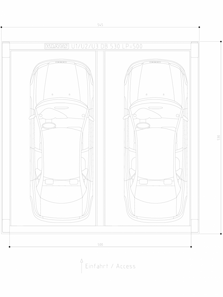 Pagina 1-CAD-DWG Sistem de parcare hidraulic subteran - vedere de sus - U1 DB 530 LP500 DS KLAUS Detaliu de...
