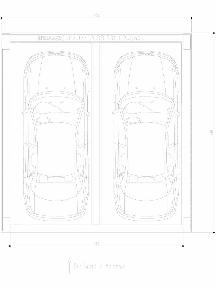 Pagina 1-CAD-DWG Sistem de parcare hidraulic subteran - vedere de sus - U2 DB 530 LP460 DS KLAUS Detaliu de...