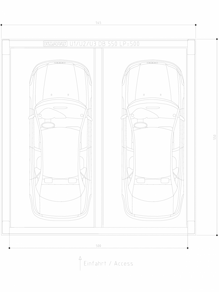 Pagina 1-CAD-DWG Sistem de parcare hidraulic subteran - vedere de sus - U2 DB 550 LP500 DS KLAUS Detaliu de...