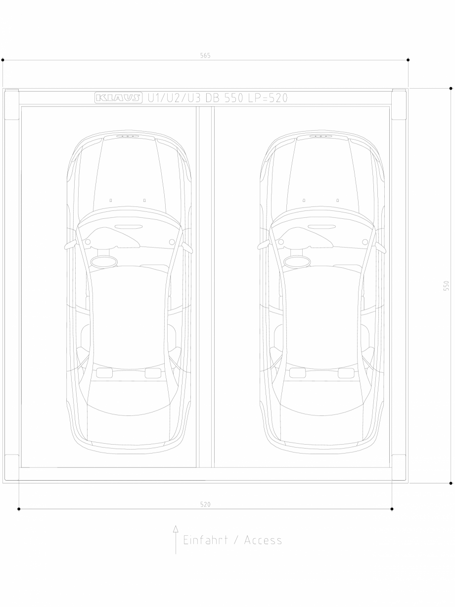 Pagina 1-CAD-DWG Sistem de parcare hidraulic subteran - vedere de sus - U2 DB 550 LP520 DS KLAUS Detaliu de...
