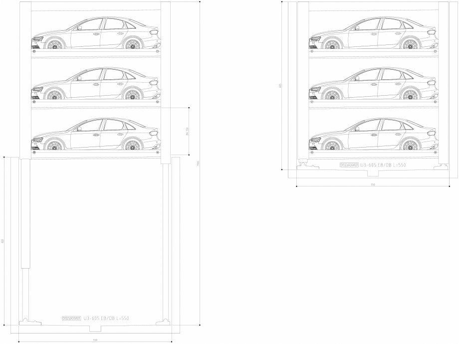 Pagina 1-CAD-DWG Sistem de parcare hidraulic subteran - U3 605-550 SA M KLAUS Detaliu de produs MULTIBASE...