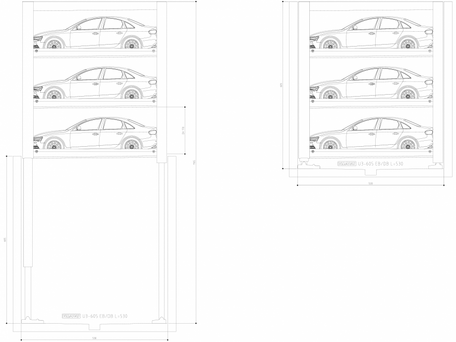 Pagina 1-CAD-DWG Sistem de parcare hidraulic subteran - U3 605-530 SA M KLAUS Detaliu de produs MULTIBASE...