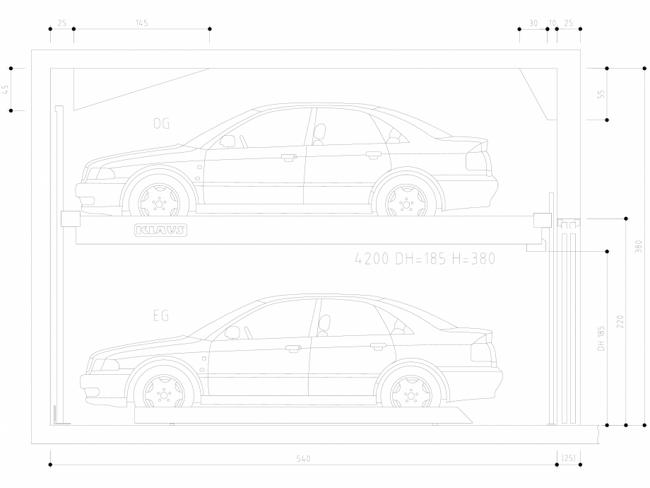 Pagina 1-CAD-DWG Sistem de parcare semi-automat - DH185 H380 SA M KLAUS Detaliu de produs TRENDVARIO 4200 