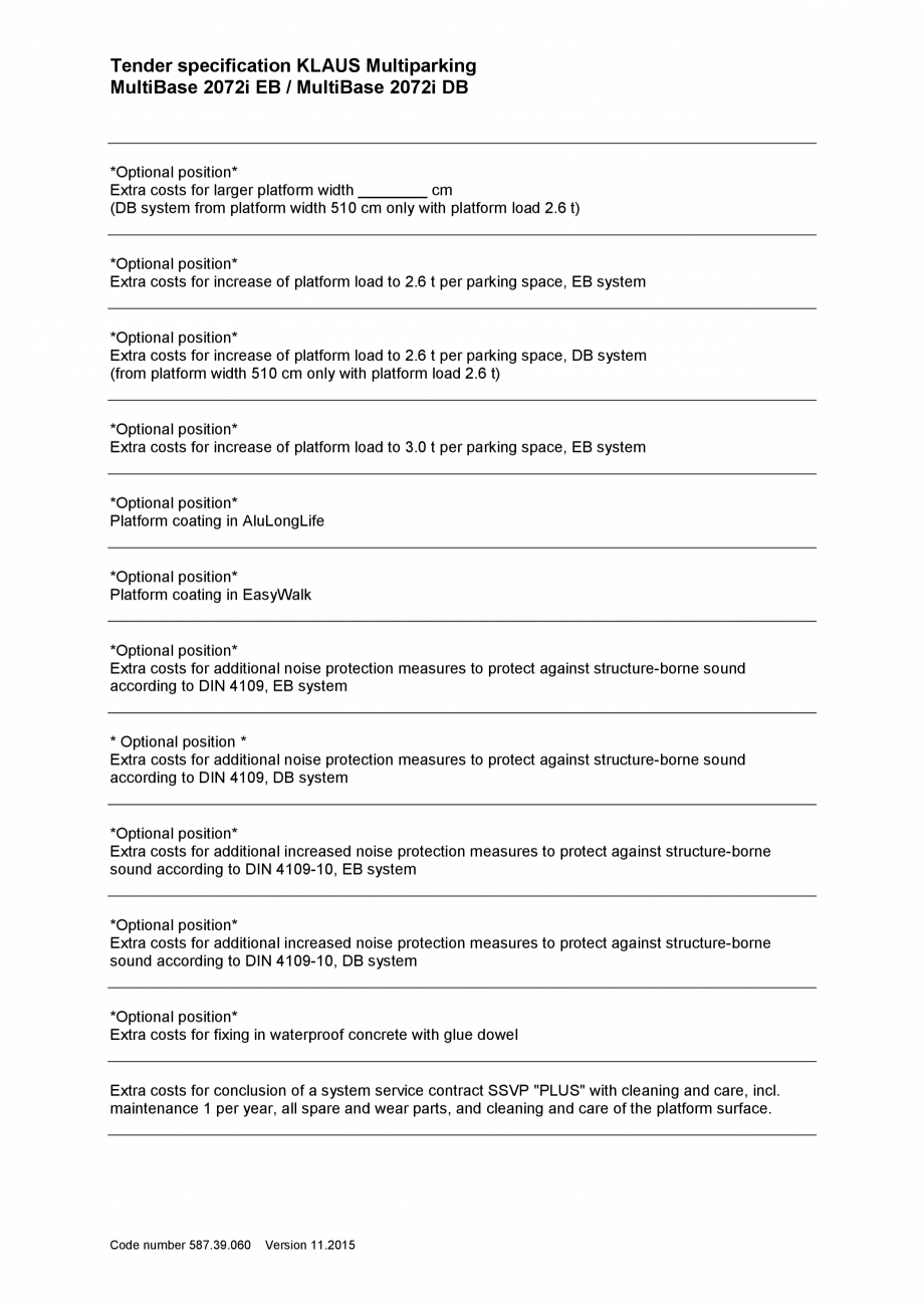 Pagina 6-Specificatii tehnice - Sistem de parcare hidraulic KLAUS MULTIBASE 2072i Fisa tehnica Engleza to EN ...
