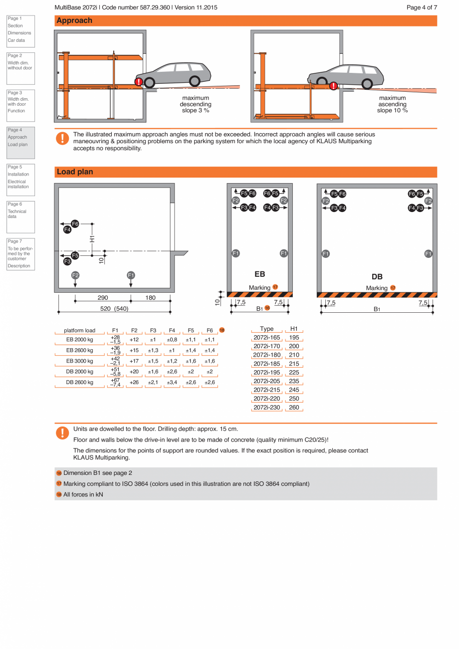 Pagina 4-Sistem de parcare hidraulic KLAUS MULTIBASE 2072i Fisa tehnica Engleza m.
EB (single platform) = 2...