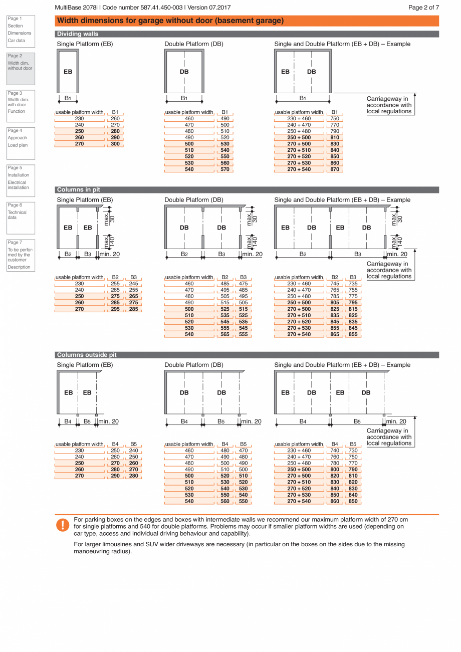 Pagina 2-Sistem de parcare hidraulic KLAUS MULTIBASE 2078i Fisa tehnica Engleza  dividing walls: cutting...