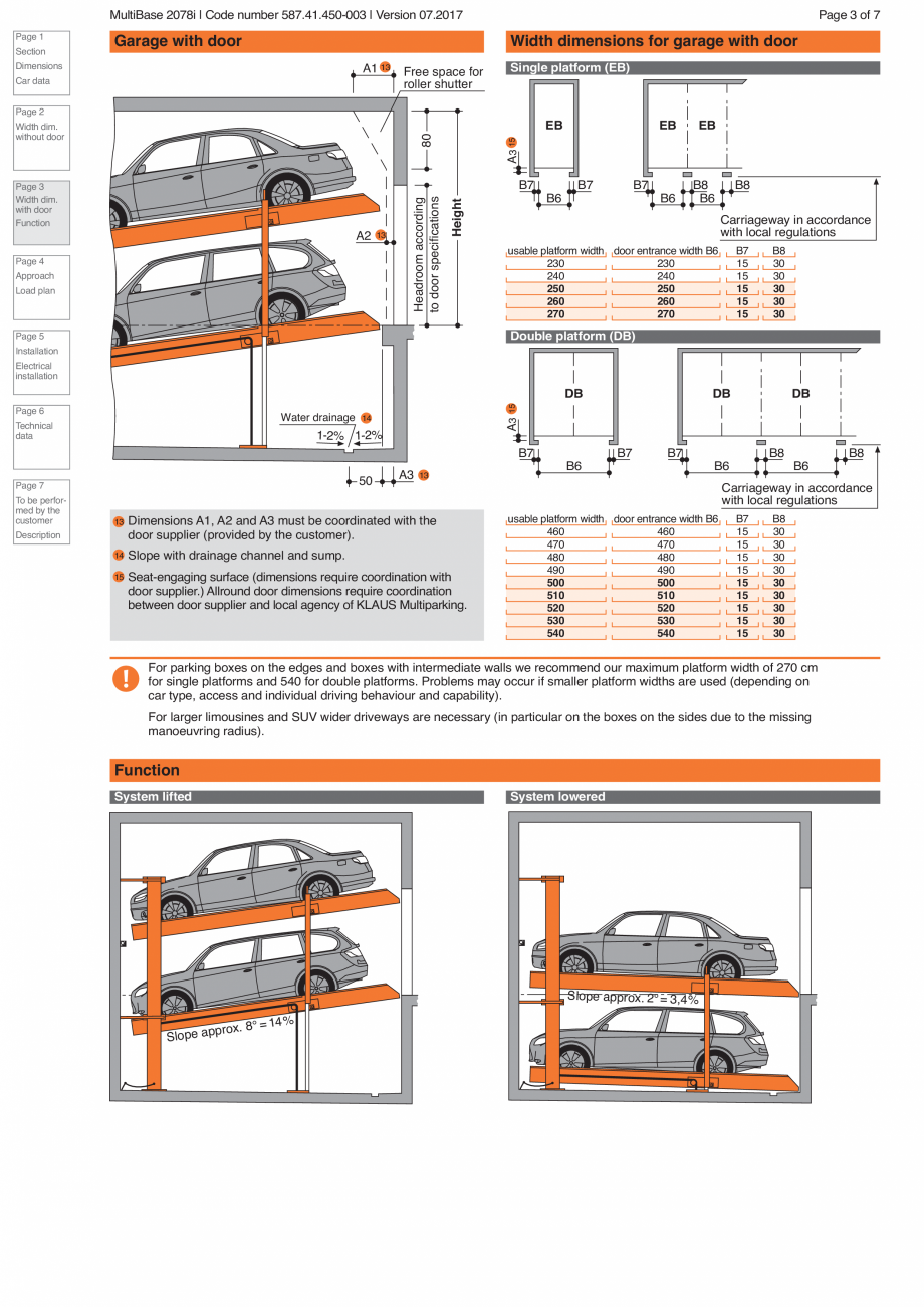 Pagina 3-Sistem de parcare hidraulic KLAUS MULTIBASE 2078i Fisa tehnica Engleza 0 (L+S) 215 (L+S)
215 (L) 215...