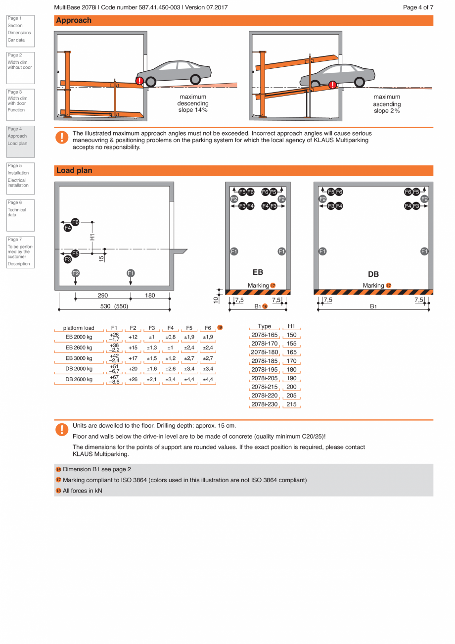 Pagina 4-Sistem de parcare hidraulic KLAUS MULTIBASE 2078i Fisa tehnica Engleza g) 11

125

see table
...
