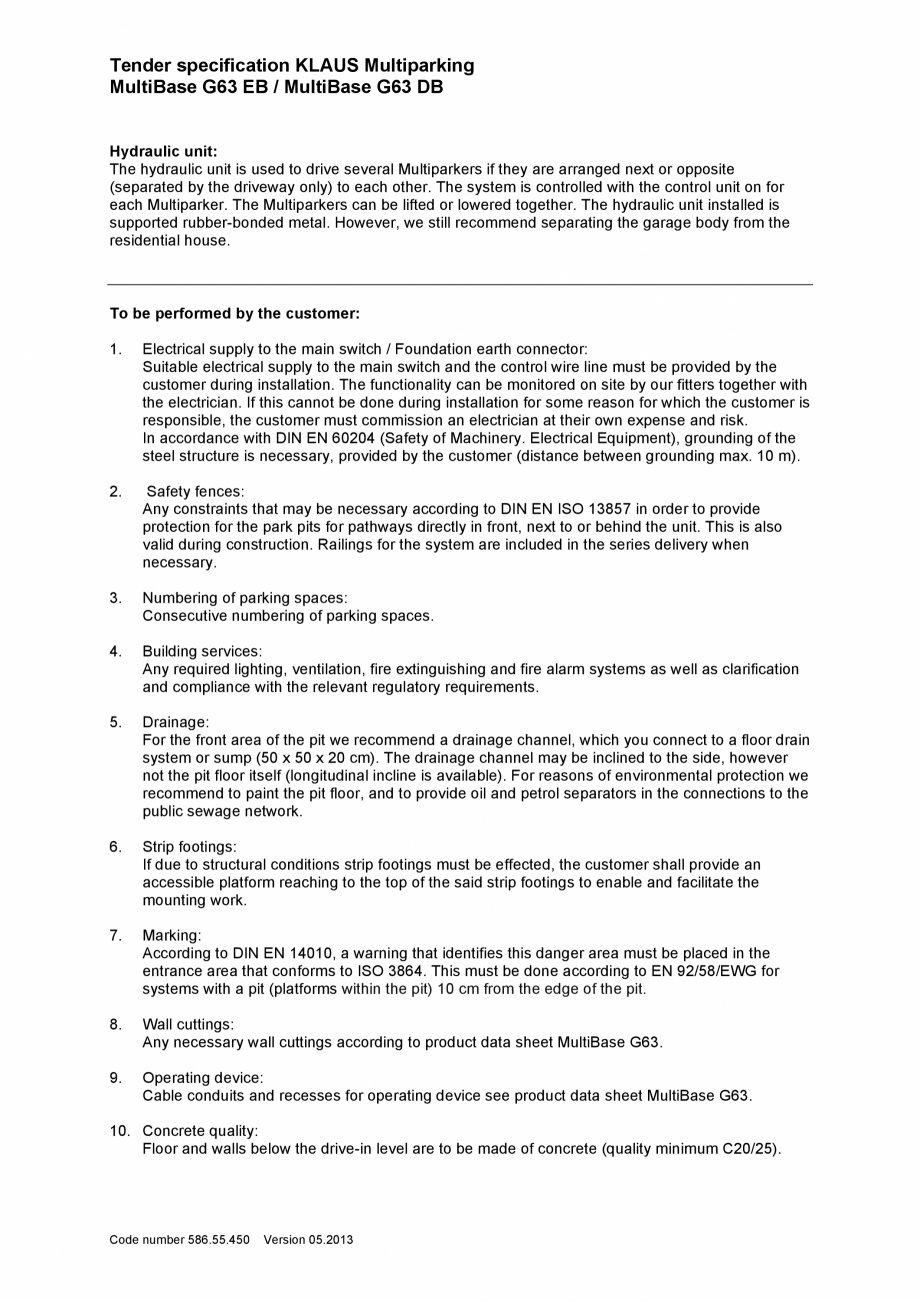 Pagina 2-Sisteme de parcare hidraulice - Specificatii tehnice KLAUS MULTIBASE G63 Fisa tehnica Engleza h...