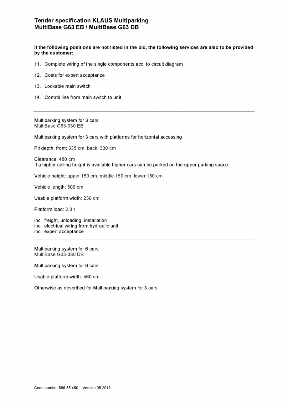 Pagina 3-Sisteme de parcare hidraulice - Specificatii tehnice KLAUS MULTIBASE G63 Fisa tehnica Engleza ness...
