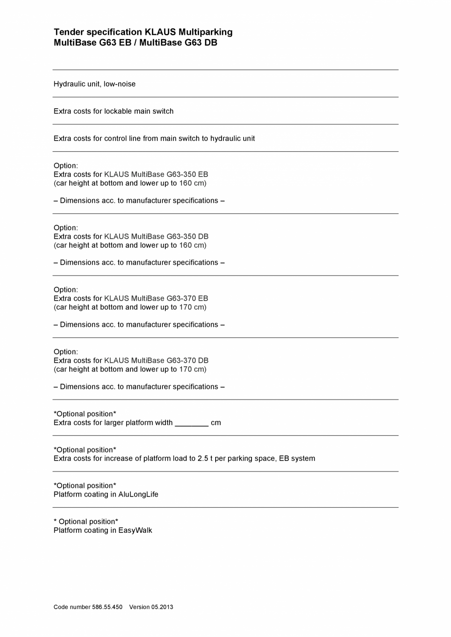 Pagina 4-Sisteme de parcare hidraulice - Specificatii tehnice KLAUS MULTIBASE G63 Fisa tehnica Engleza e...