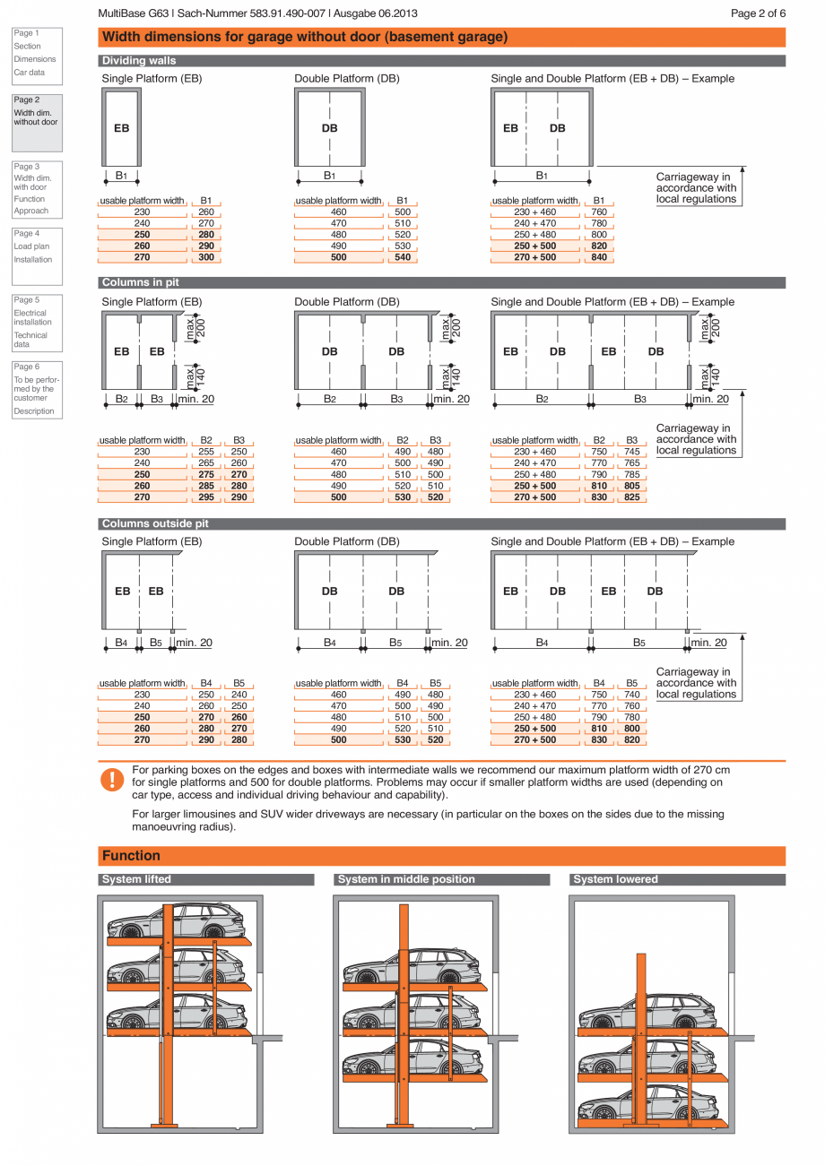 Pagina 2-Sistem de parcare hidraulic KLAUS MULTIBASE G63 Fisa tehnica Engleza olerances according to VOB,...