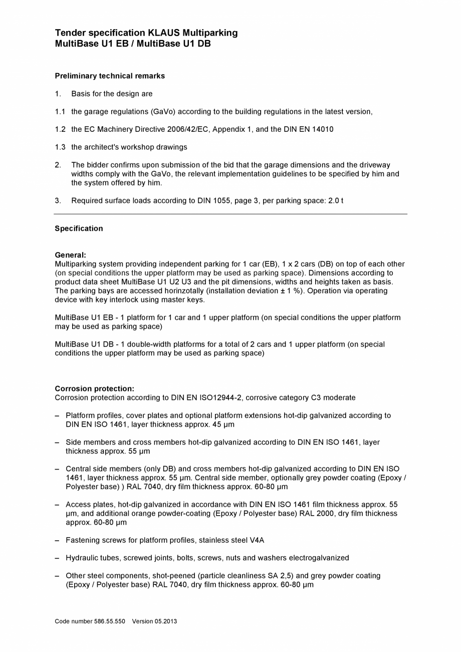 Pagina 1-Sistem de parcare subteran - Specificatii tehnice KLAUS MULTIBASE Underfloor Fisa tehnica Engleza...