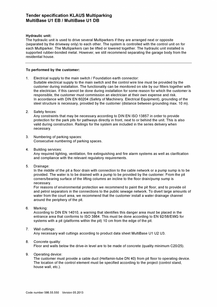 Pagina 2-Sistem de parcare subteran - Specificatii tehnice KLAUS MULTIBASE Underfloor Fisa tehnica Engleza...