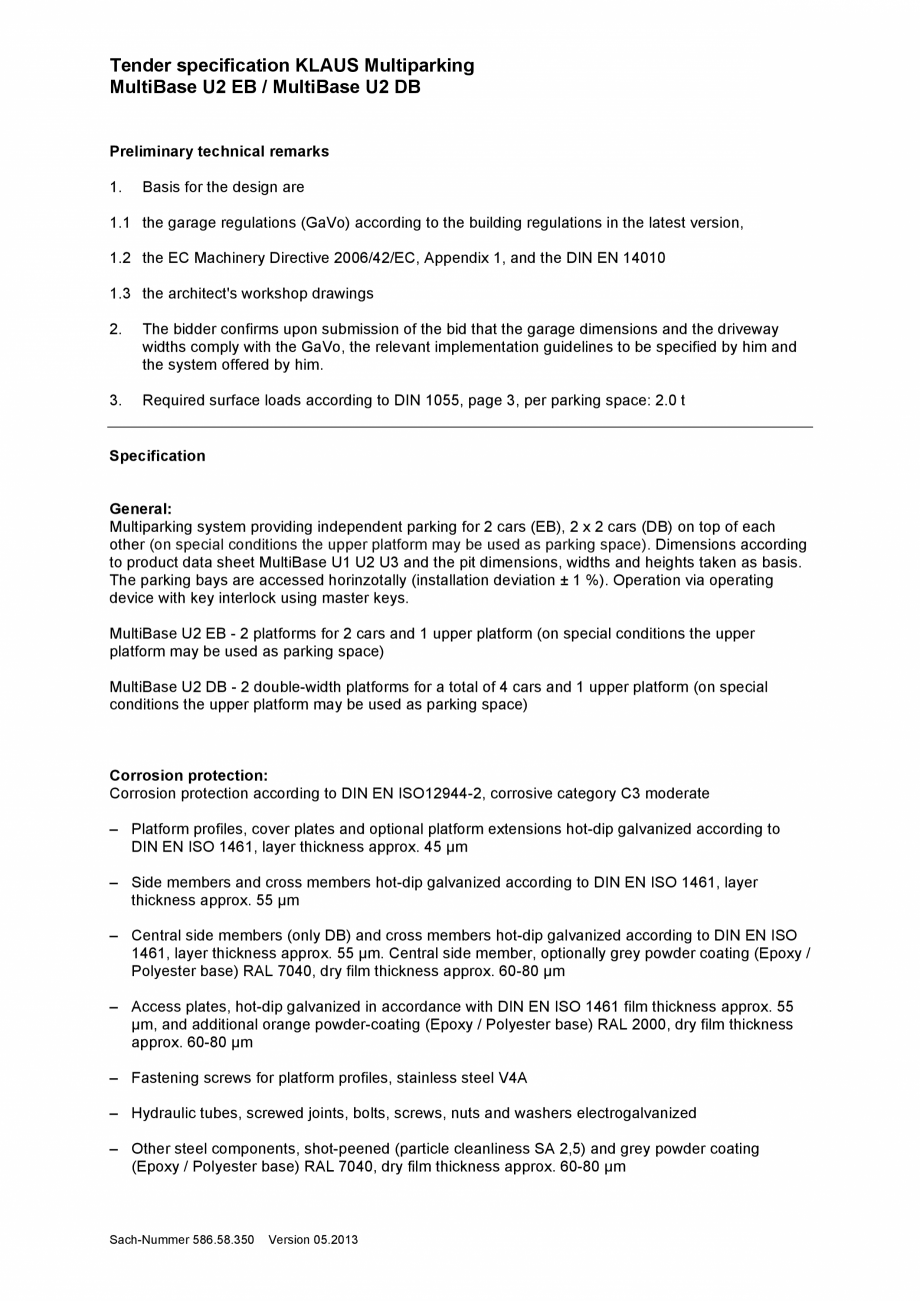 Pagina 1-Sistem de parcare subteran - Specificatii tehnice - U2 EB; U2 DB KLAUS MULTIBASE Underfloor Fisa...
