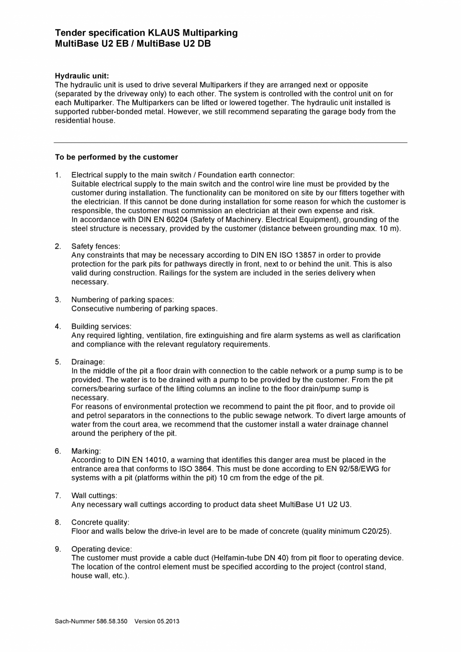 Pagina 2-Sistem de parcare subteran - Specificatii tehnice - U2 EB; U2 DB KLAUS MULTIBASE Underfloor Fisa...