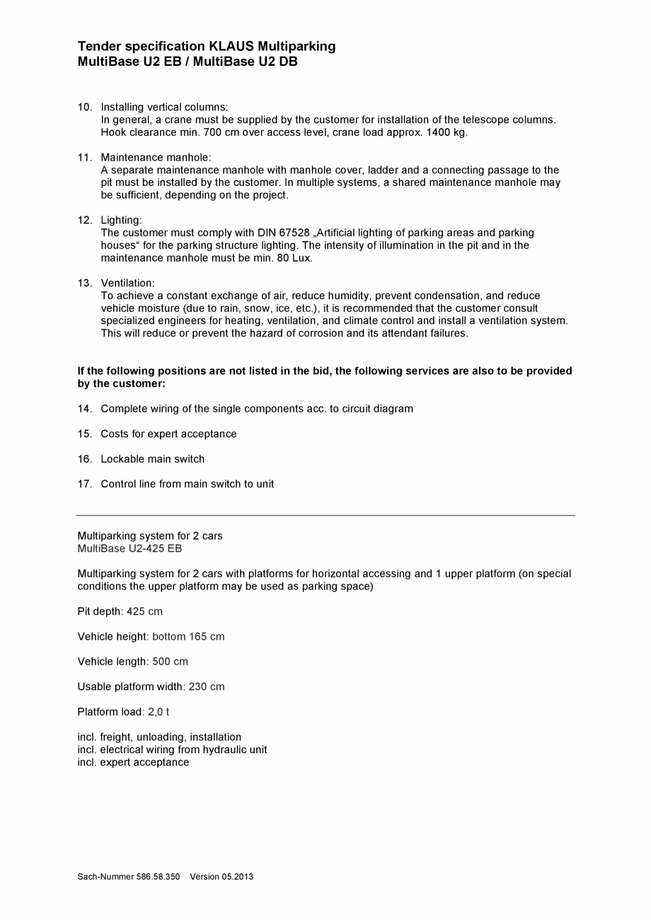 Pagina 3-Sistem de parcare subteran - Specificatii tehnice - U2 EB; U2 DB KLAUS MULTIBASE Underfloor Fisa...