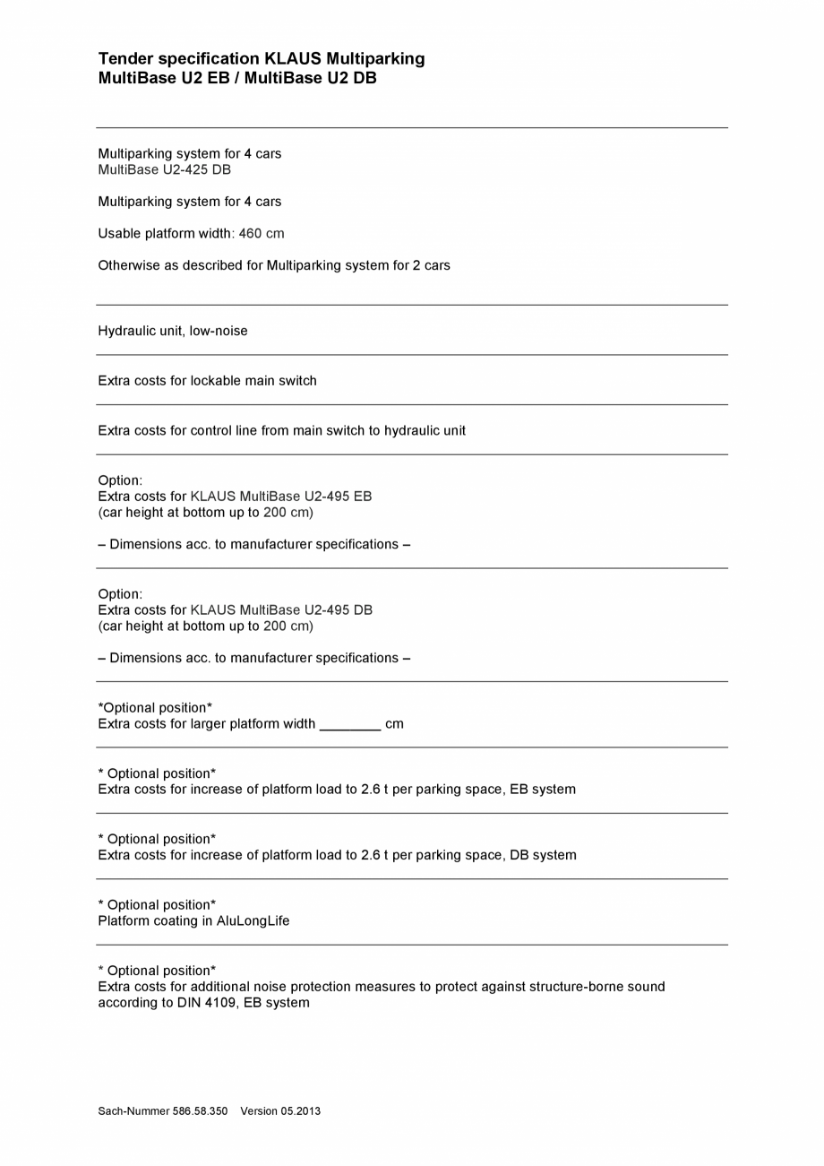 Pagina 4-Sistem de parcare subteran - Specificatii tehnice - U2 EB; U2 DB KLAUS MULTIBASE Underfloor Fisa...