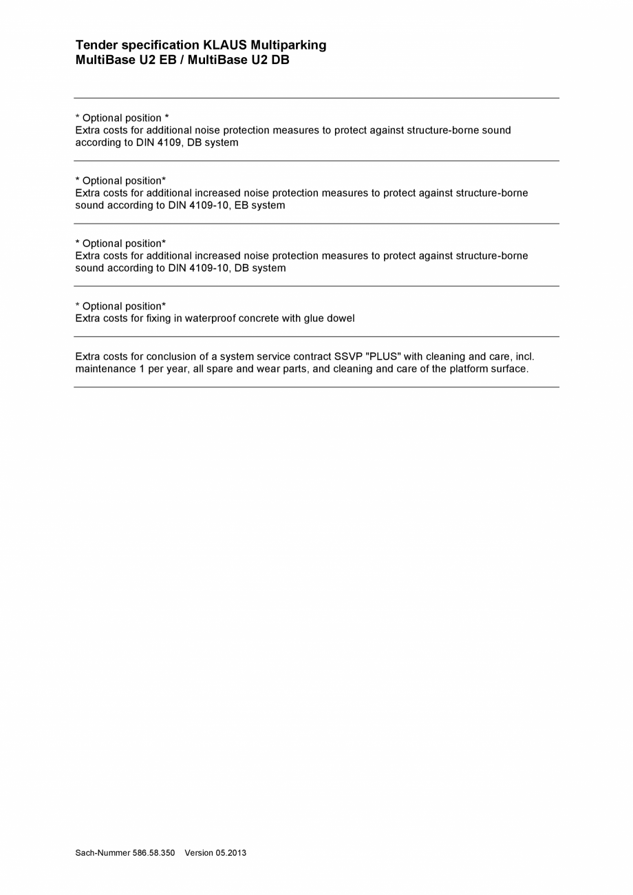 Pagina 5-Sistem de parcare subteran - Specificatii tehnice - U2 EB; U2 DB KLAUS MULTIBASE Underfloor Fisa...