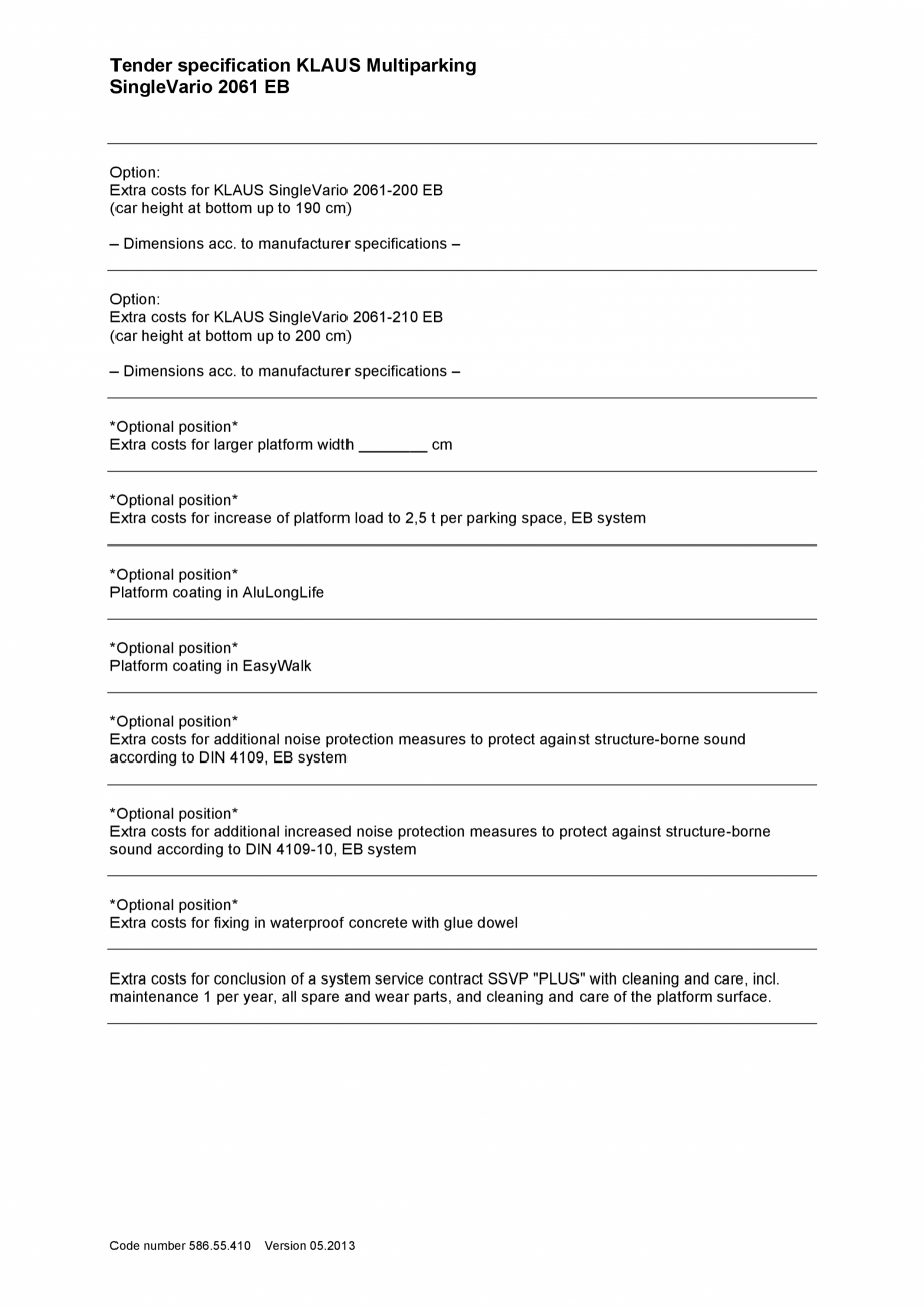 Pagina 4-Sistem de parcare - Specificatii tehnice KLAUS SINGLEVARIO 2061 Fisa tehnica Engleza can be...