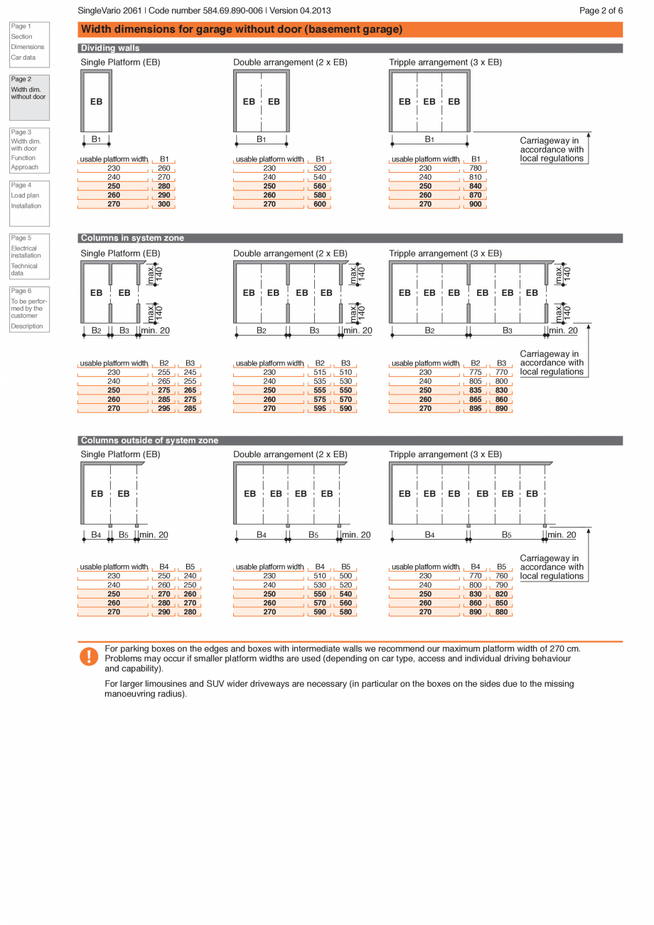 Pagina 2-Sistem de parcare hidraulic KLAUS SINGLEVARIO 2061 Fisa tehnica Engleza hed dimensions, make sure
to...
