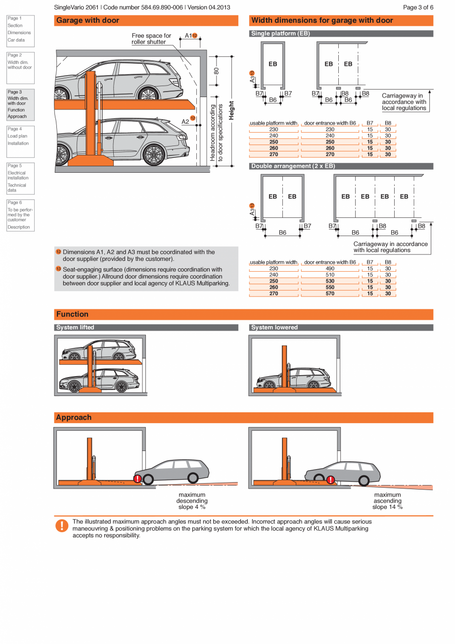 Pagina 3-Sistem de parcare hidraulic KLAUS SINGLEVARIO 2061 Fisa tehnica Engleza  Page 4)
Variable steel...