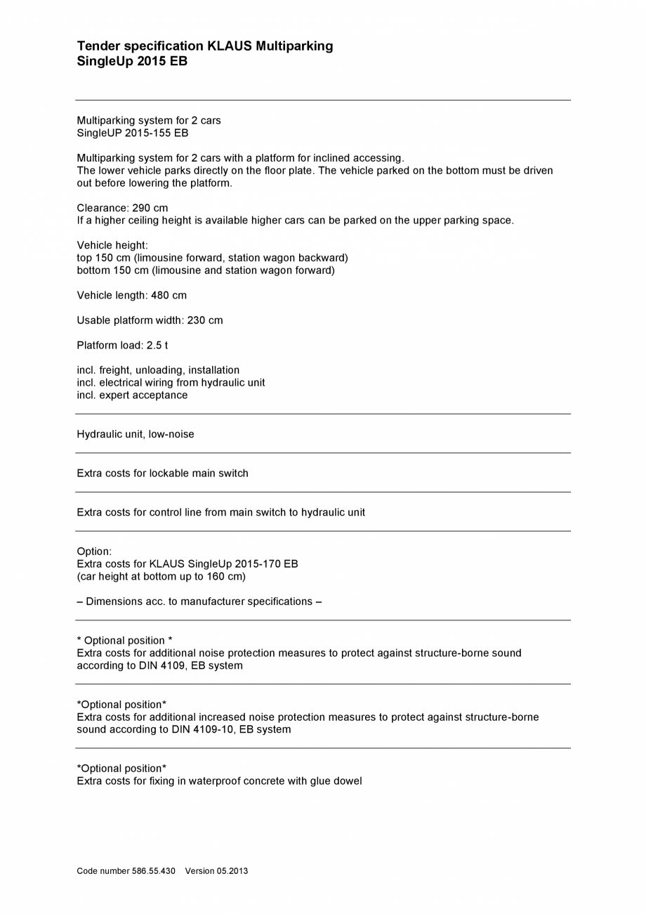 Pagina 3-Sistem de parcare - Specificatii tehnice KLAUS SINGLEUP 2015 Fisa tehnica Engleza joints, bolts,...