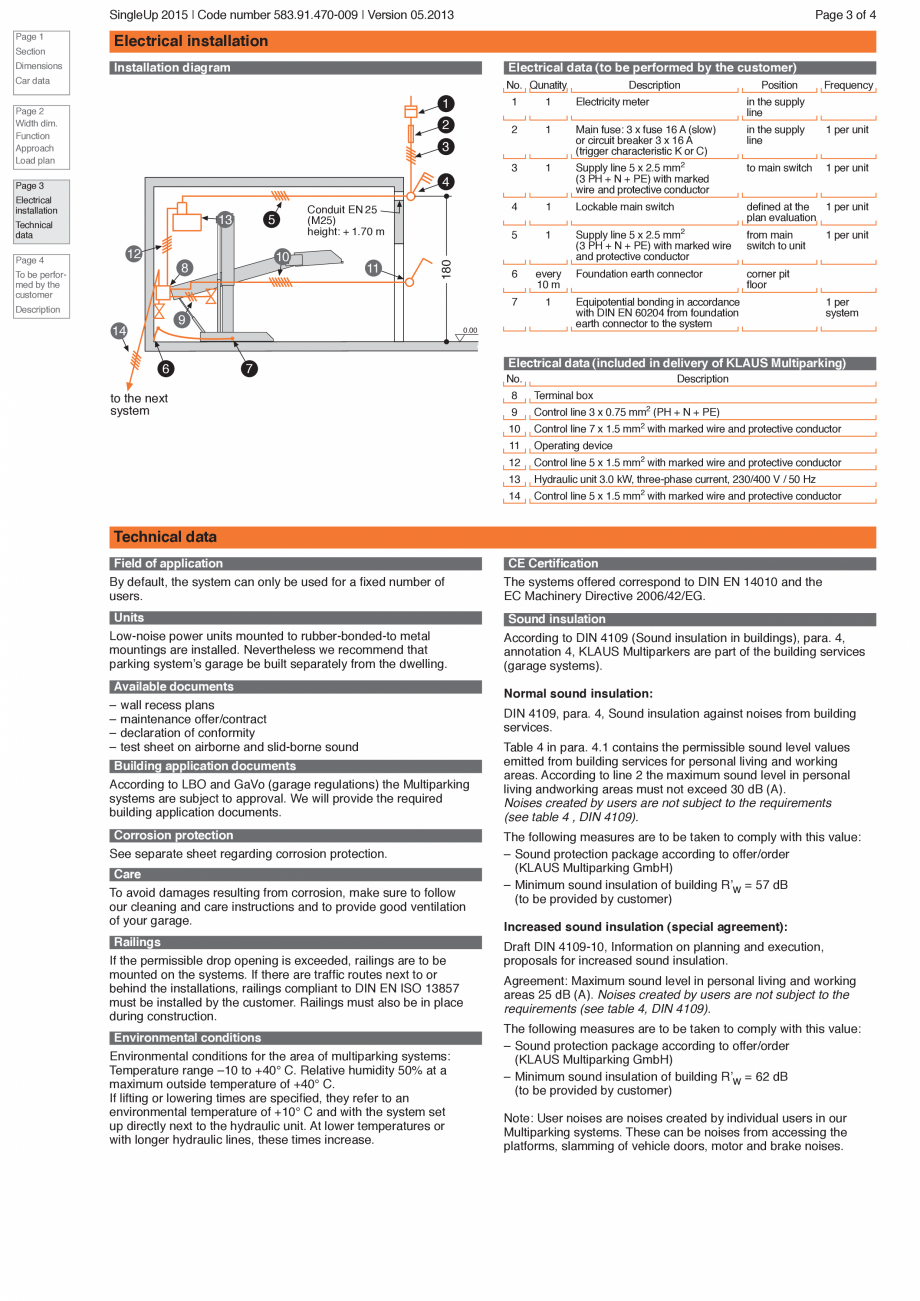 Pagina 3-Sistem de parcare hidraulic KLAUS SINGLEUP 2015 Fisa tehnica Engleza iance with DIN EN 14 010, 10 cm...