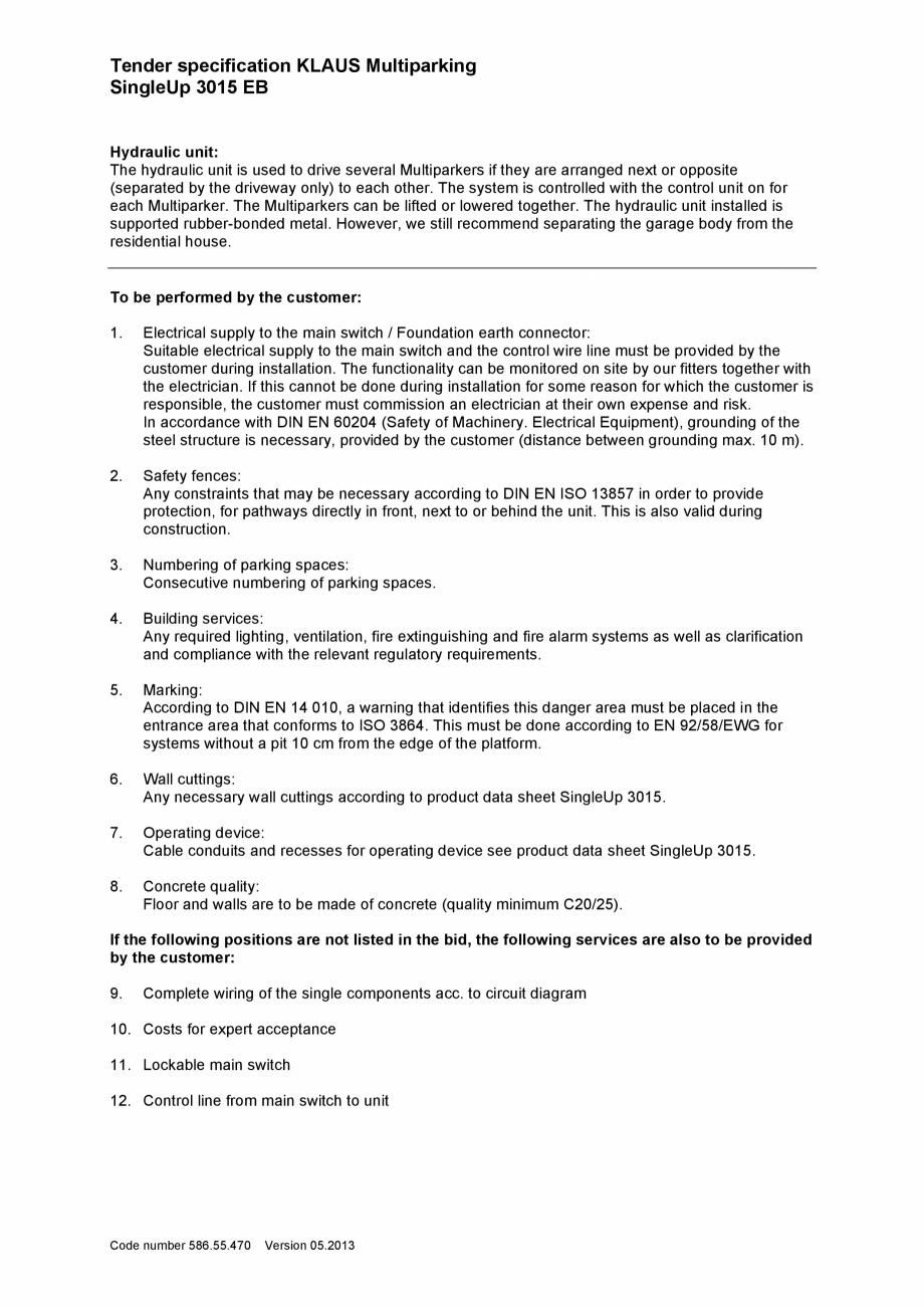 Pagina 2-Sistem de parcare - Specificatii tehnice KLAUS SINGLEUP 3015 Fisa tehnica Engleza ays are accessed...