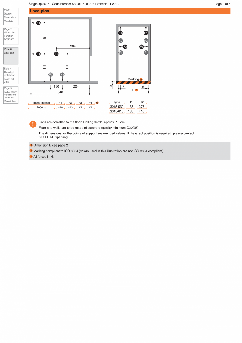 Pagina 3-Sistem de parcare hidraulic KLAUS SINGLEUP 3015 Fisa tehnica Engleza 

see table

160

SingleUp...