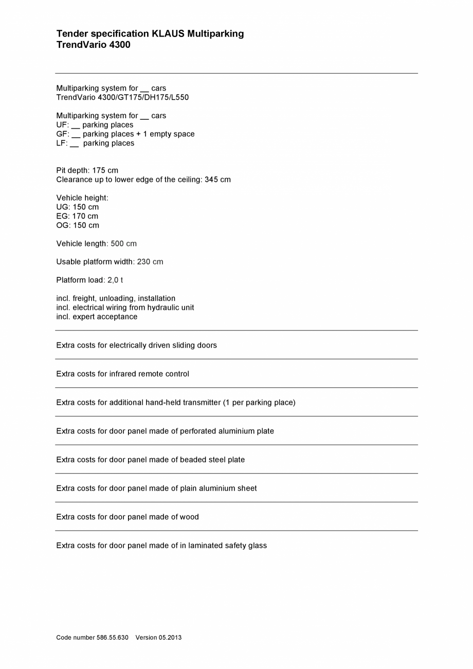Pagina 5-Sistem de parcare - Specificatii tehnice  KLAUS TRENDVARIO 4300 Fisa tehnica Engleza  rails oft he...