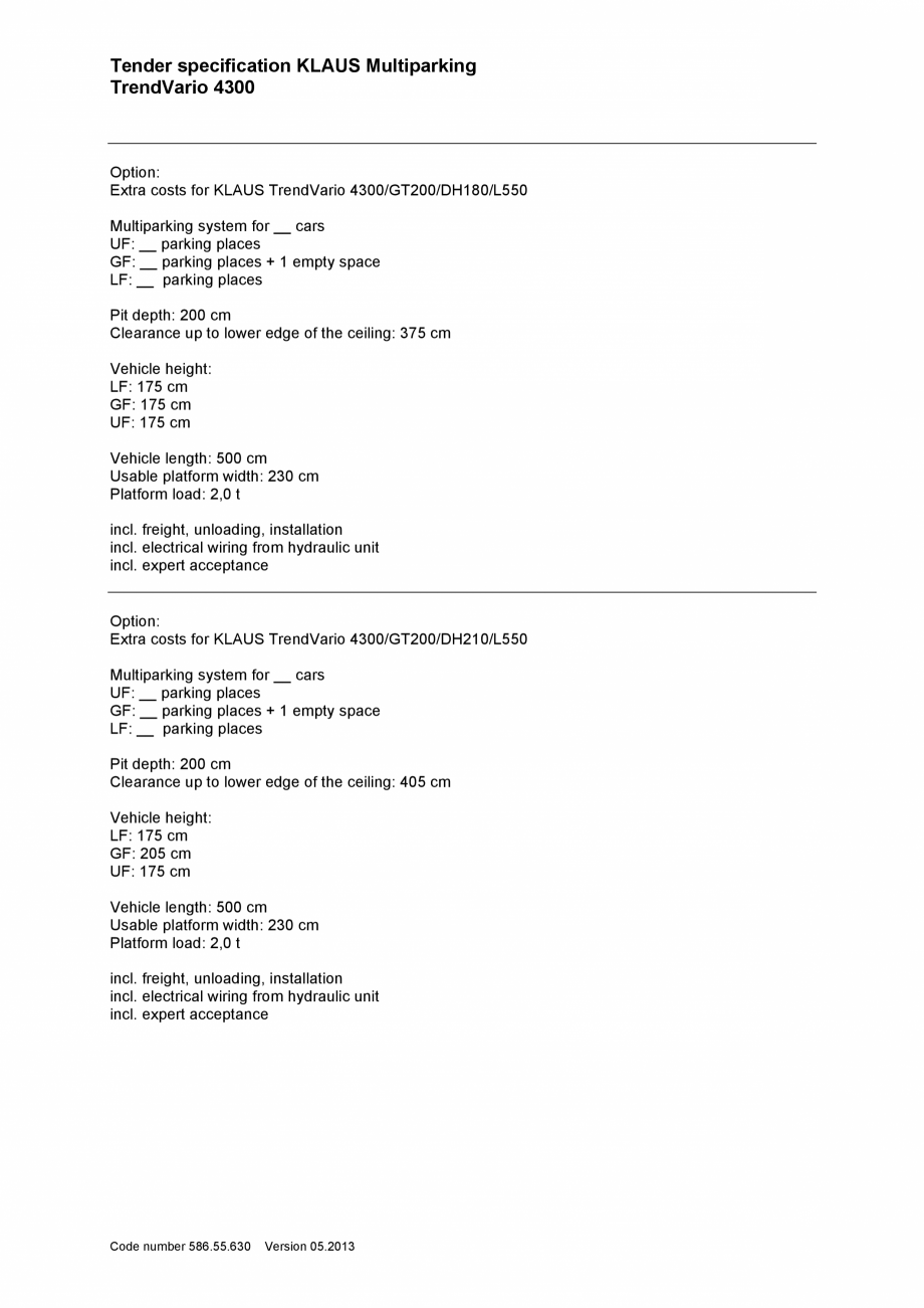 Pagina 7-Sistem de parcare - Specificatii tehnice  KLAUS TRENDVARIO 4300 Fisa tehnica Engleza 
– Fastening ...