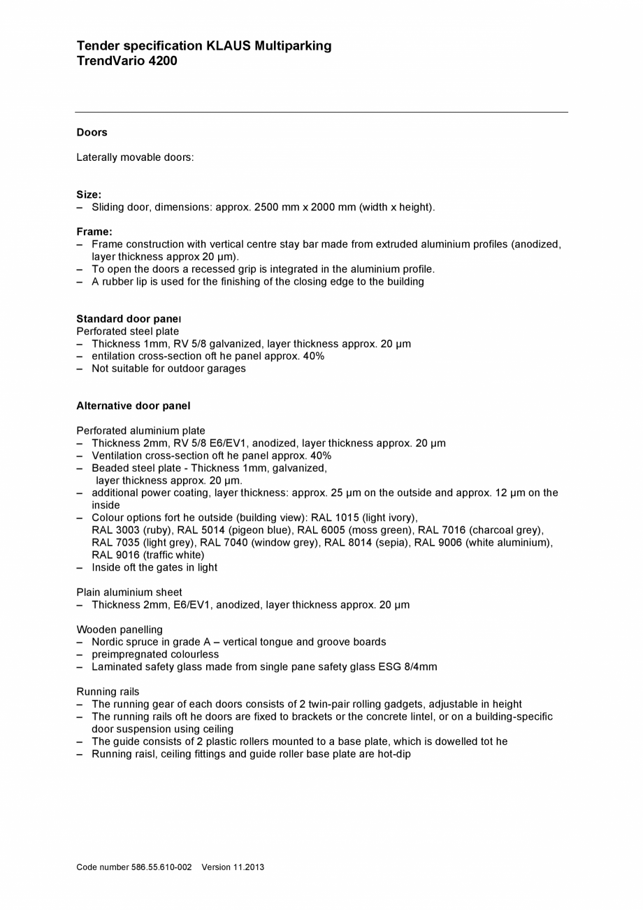 Pagina 2-Sistem de parcare - Specificatii tehnice KLAUS TRENDVARIO 4200 Fisa tehnica Engleza ith local...