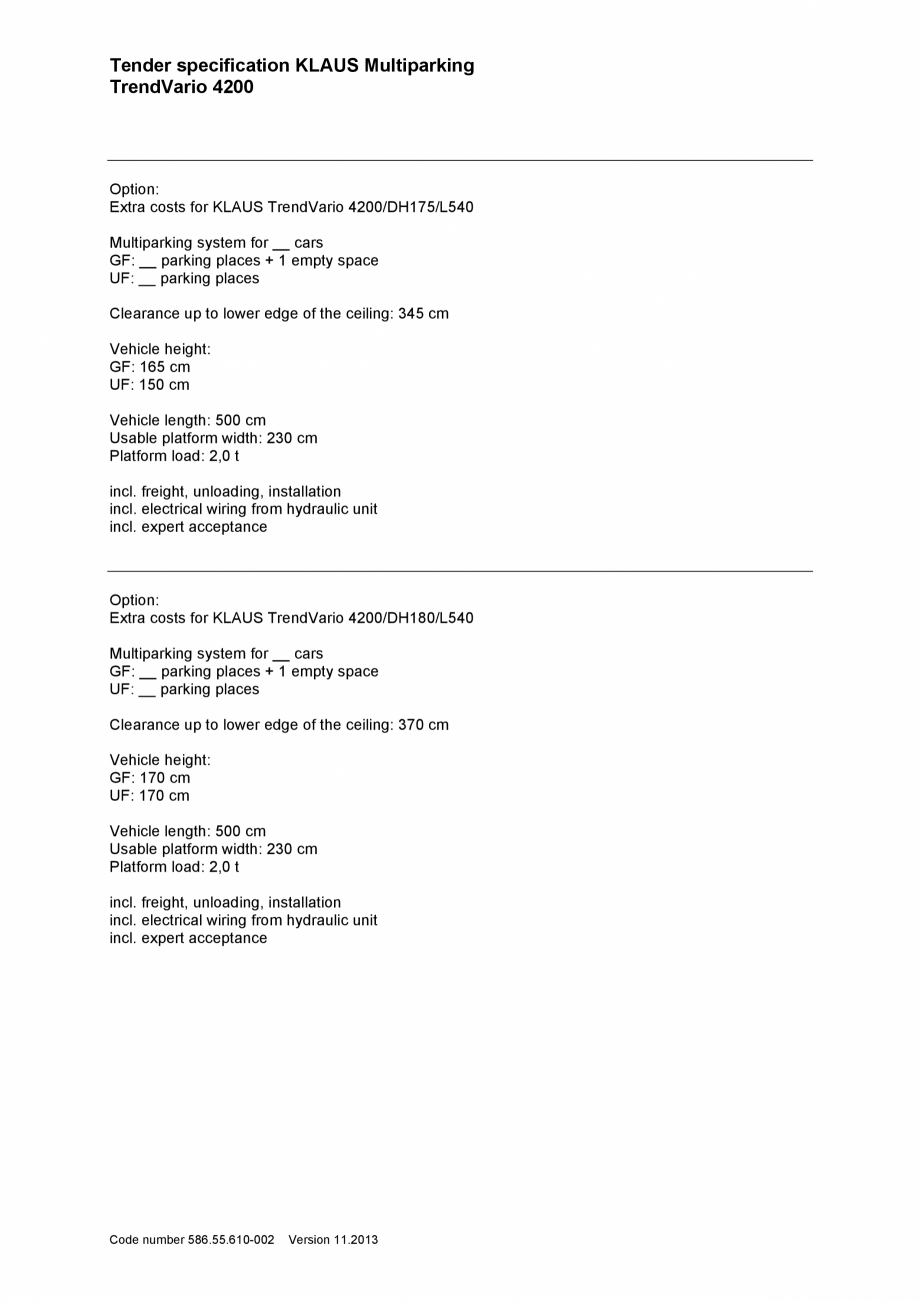 Pagina 6-Sistem de parcare - Specificatii tehnice KLAUS TRENDVARIO 4200 Fisa tehnica Engleza trol panel...