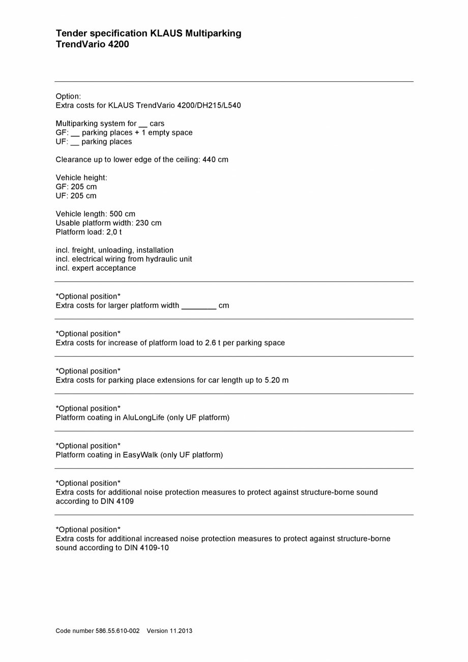 Pagina 8-Sistem de parcare - Specificatii tehnice KLAUS TRENDVARIO 4200 Fisa tehnica Engleza can be monitored...