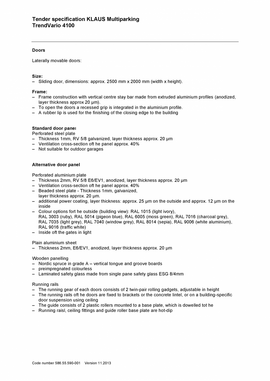 Pagina 2-Sistem de parcare hidraulic - Specificatii tehnice KLAUS TRENDVARIO 4100 Fisa tehnica Engleza ...