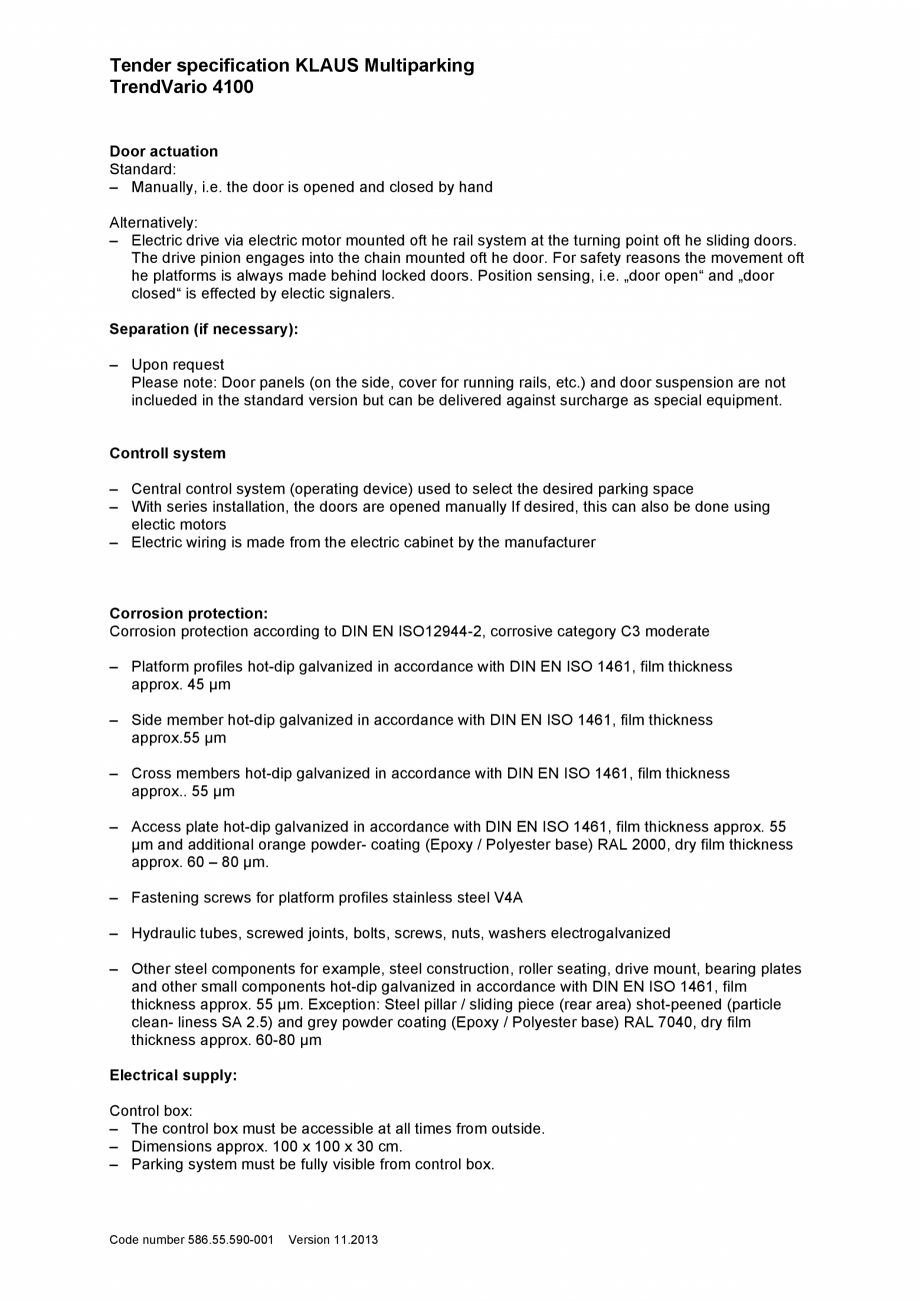 Pagina 3-Sistem de parcare hidraulic - Specificatii tehnice KLAUS TRENDVARIO 4100 Fisa tehnica Engleza n only...