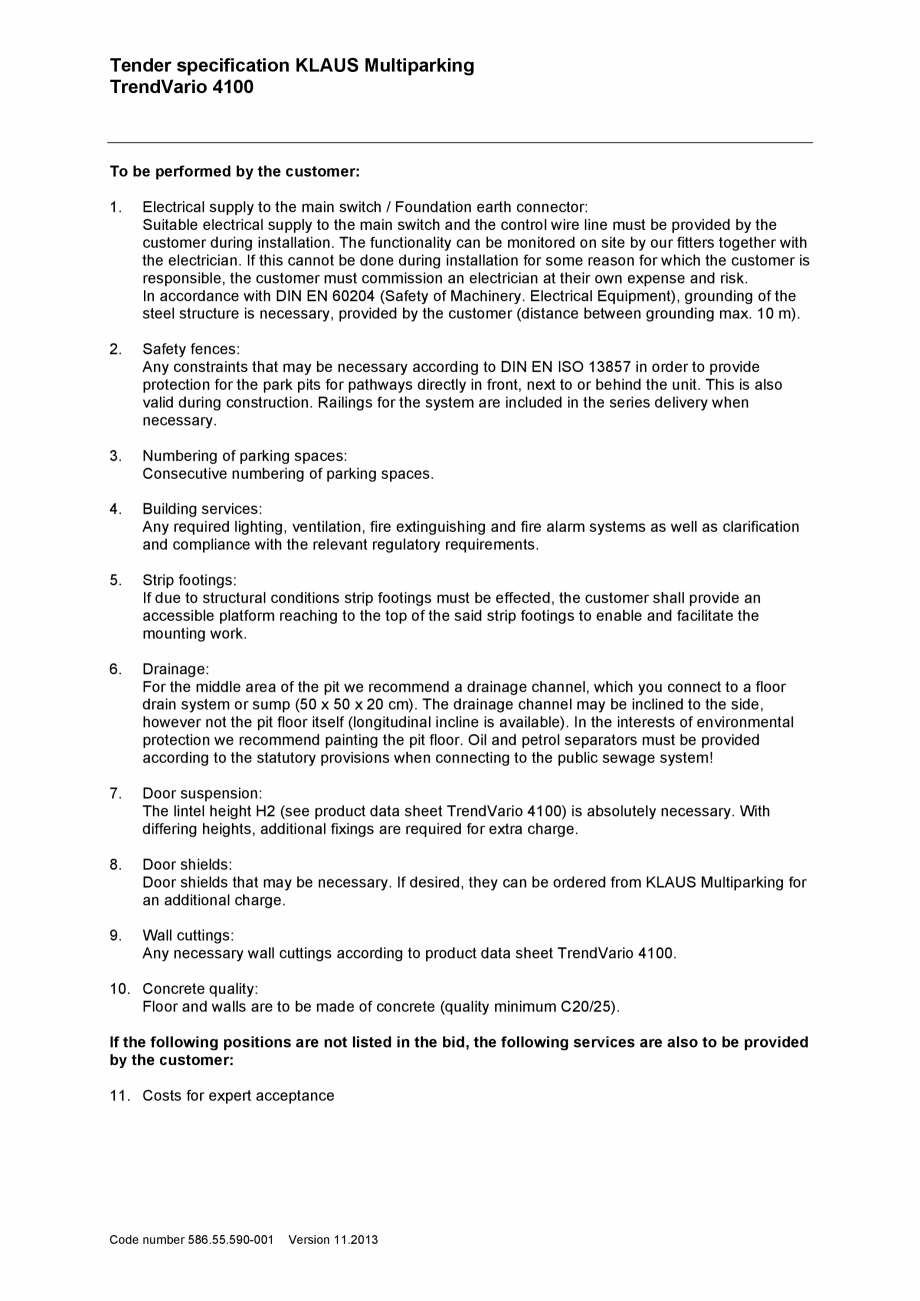 Pagina 4-Sistem de parcare hidraulic - Specificatii tehnice KLAUS TRENDVARIO 4100 Fisa tehnica Engleza 40%...