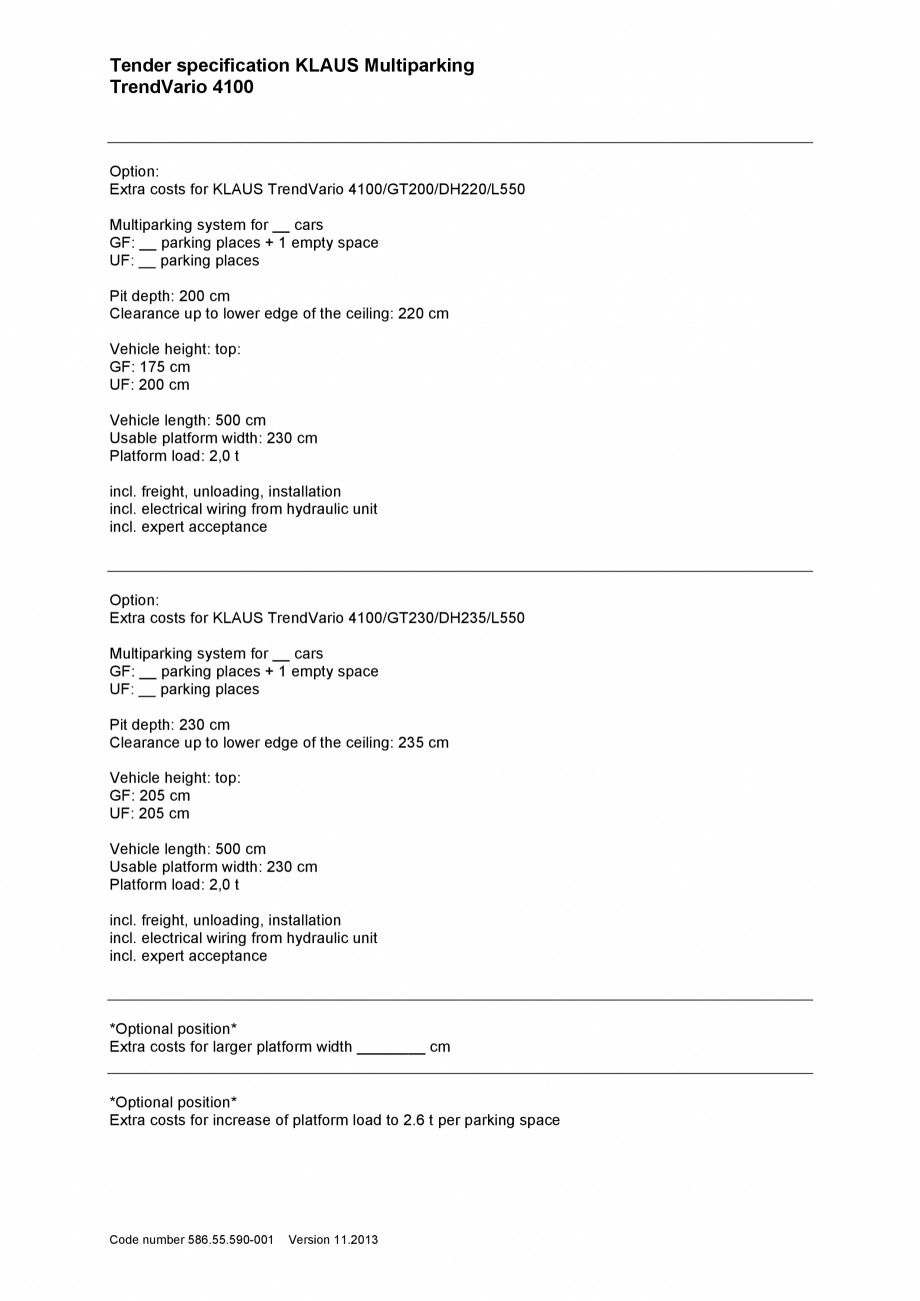 Pagina 6-Sistem de parcare hidraulic - Specificatii tehnice KLAUS TRENDVARIO 4100 Fisa tehnica Engleza roll...