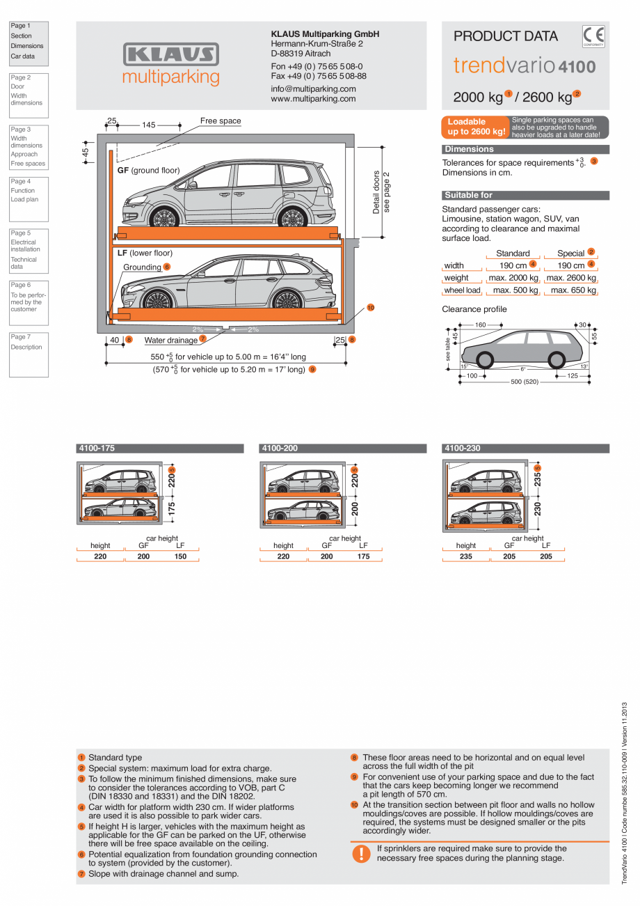 Pagina 1-Sistem de parcare hidraulic KLAUS TRENDVARIO 4100 Fisa tehnica Engleza Dimensions
Car data

Free...