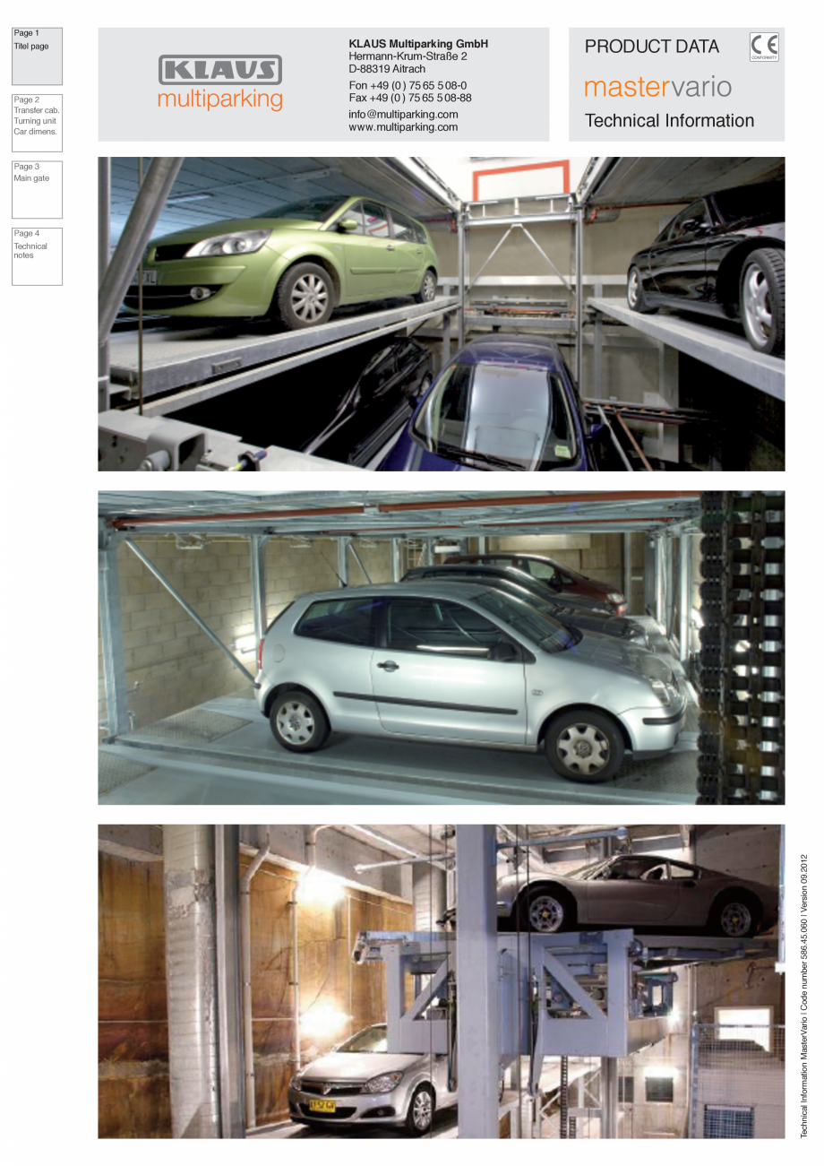 Pagina 1-Sistem de parcare hidraulic KLAUS MASTERVARIO R3, MASTERVARIO R2, MASTERVARIO F2 Fisa tehnica...