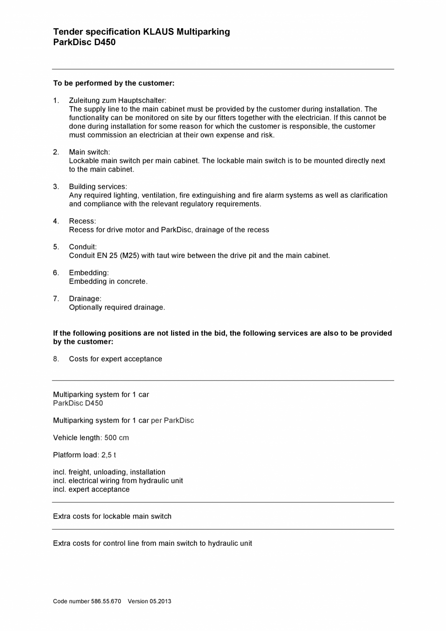 Pagina 2-Platforma pentru parcare - Specificatii tehnice KLAUS PARKDISC D450 Fisa tehnica Engleza hich is...