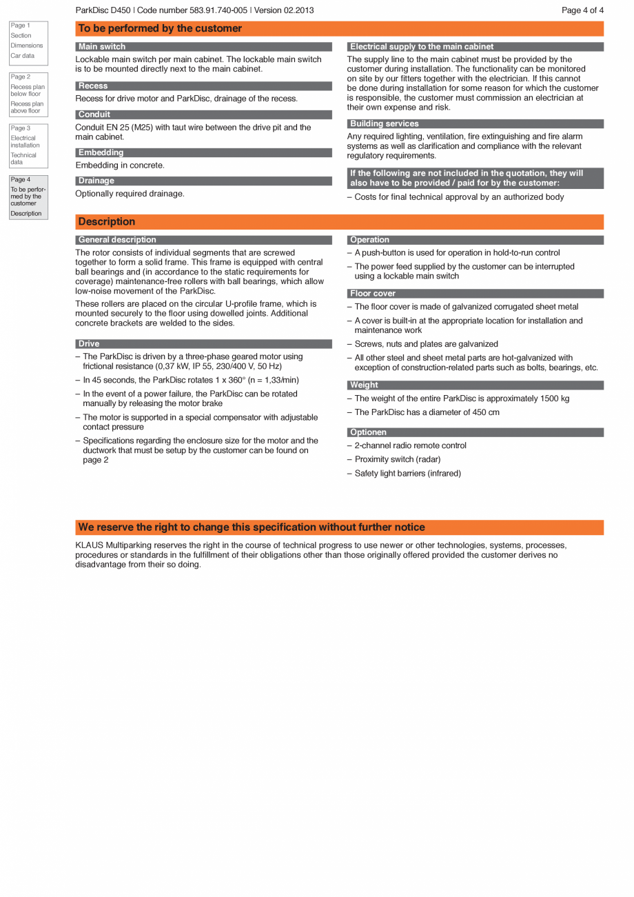 Pagina 4-Platforma pentru parcare KLAUS PARKDISC D450 Fisa tehnica Engleza gether with the electrician. If...