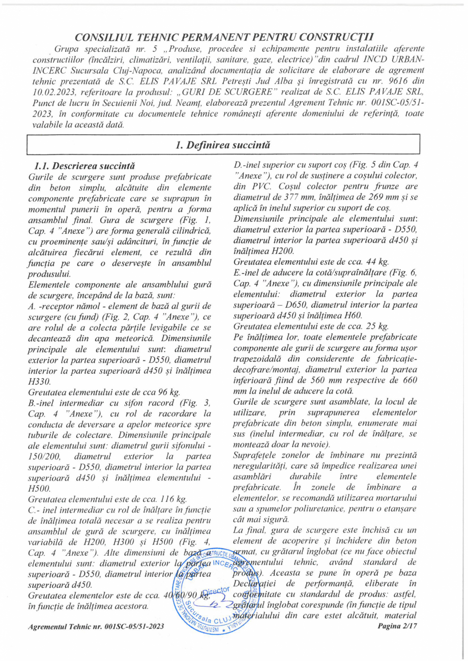 Pagina 3-Aviz tehnic - guri de scurgere ELIS PAVAJE Certificare produs Romana 