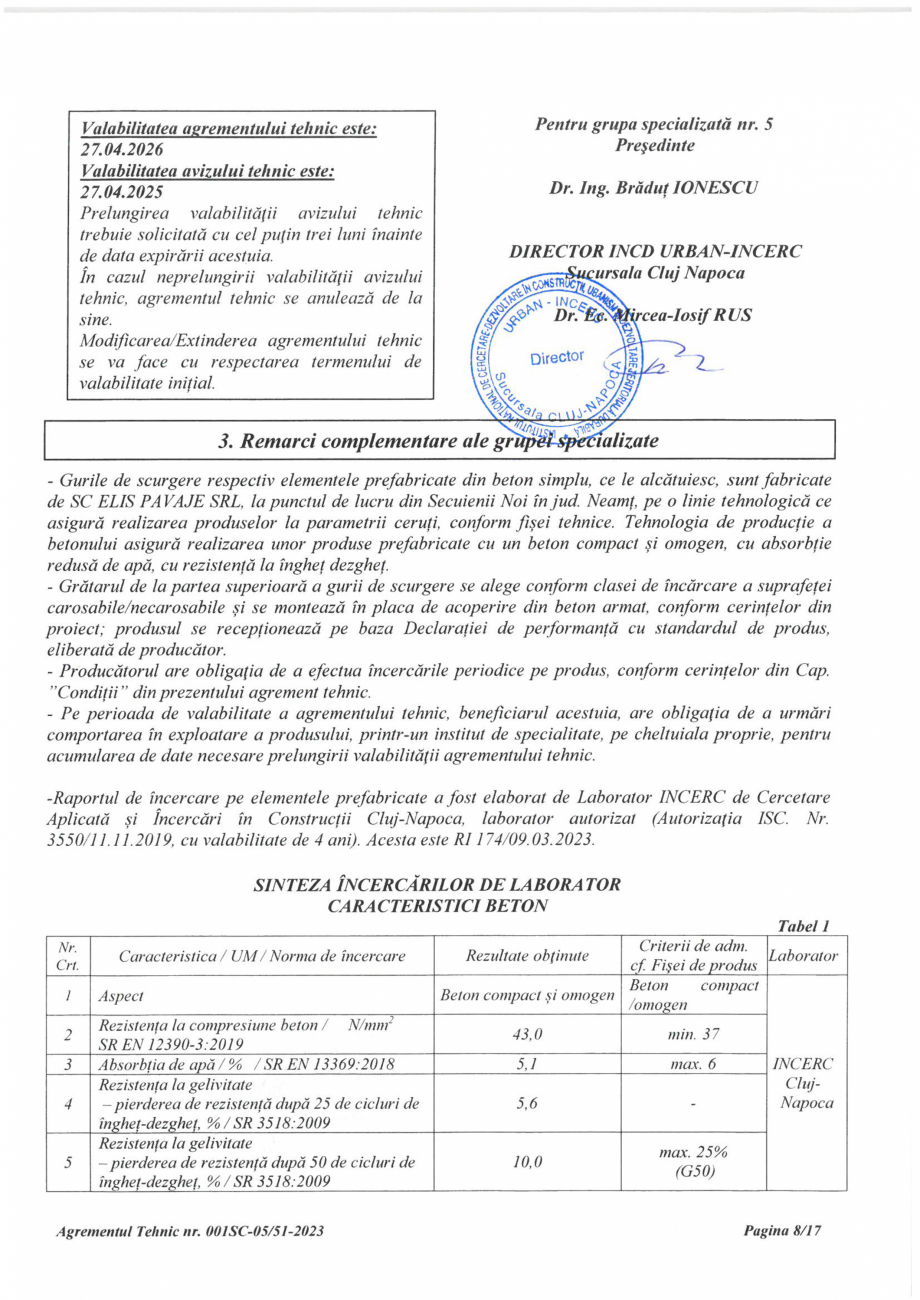 Pagina 9-Aviz tehnic - guri de scurgere ELIS PAVAJE Certificare produs Romana 