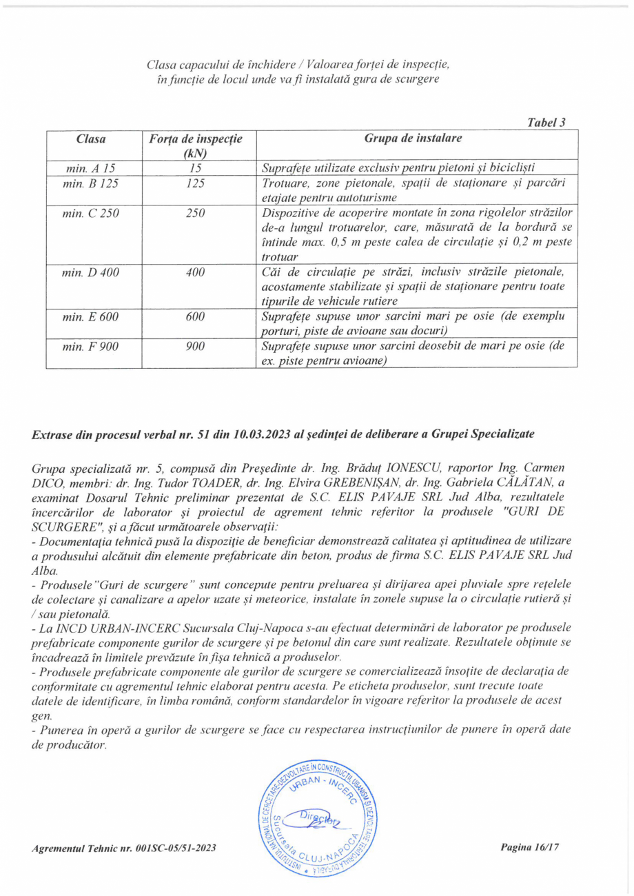 Pagina 17-Aviz tehnic - guri de scurgere ELIS PAVAJE Certificare produs Romana 