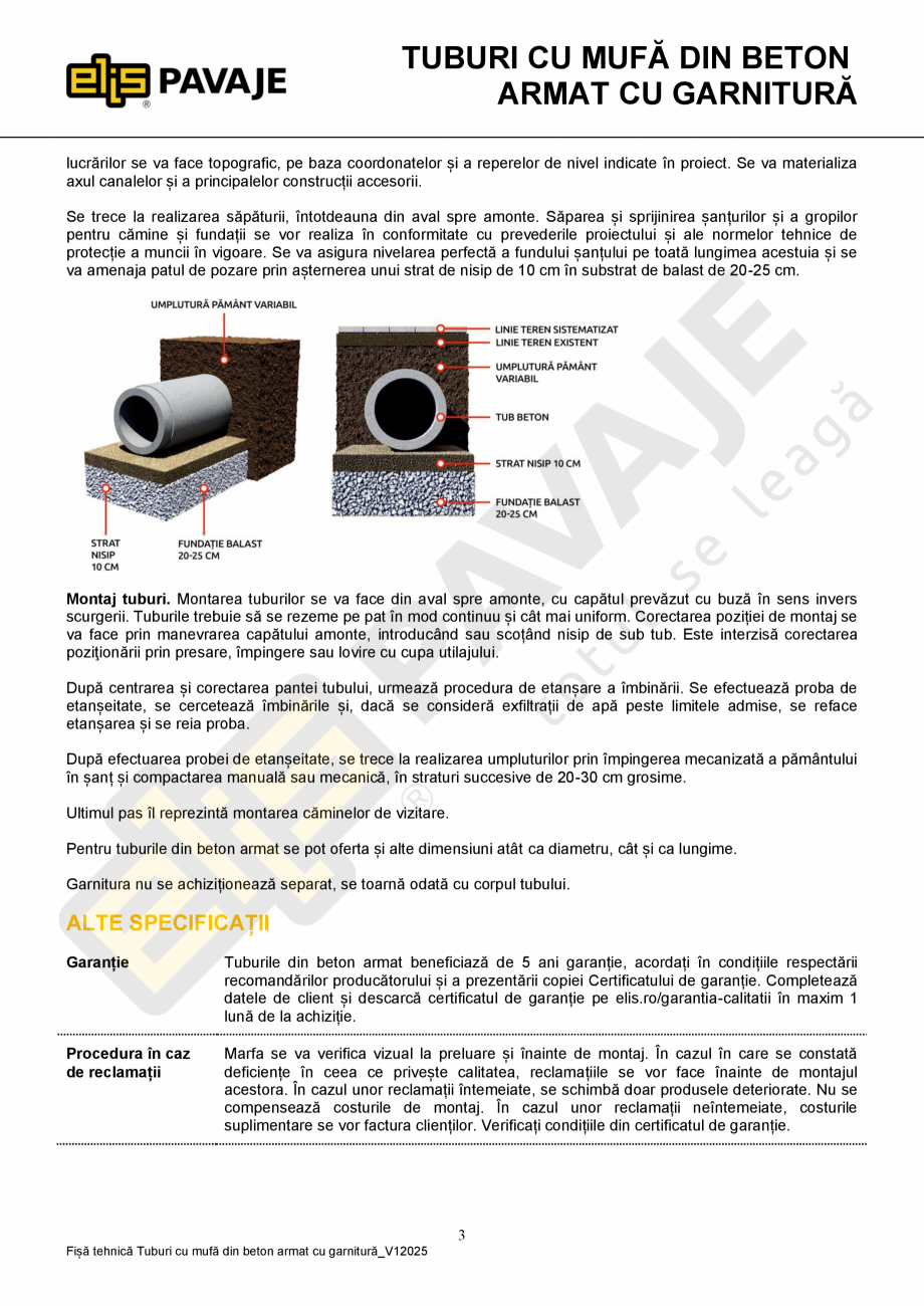 Pagina 3 - Tuburi cu mufa din beton armat cu garnitura ELIS PAVAJE Fisa tehnica Romana e Fc >...