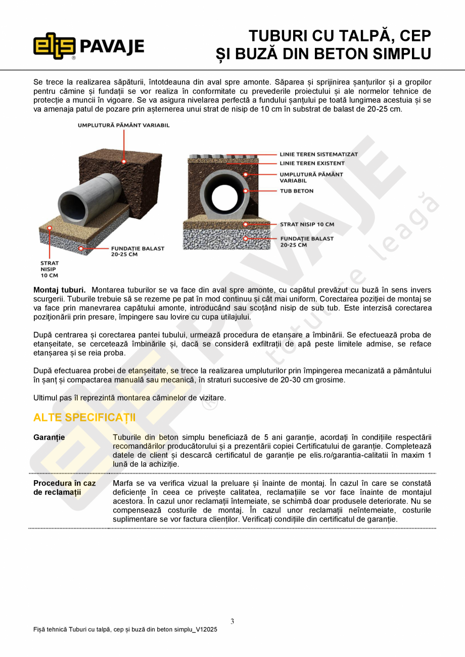 Pagina 3 - Tuburi cu talpa cep si buza ELIS PAVAJE Fisa tehnica Romana a de
rezistență 90
d 500 mm...
