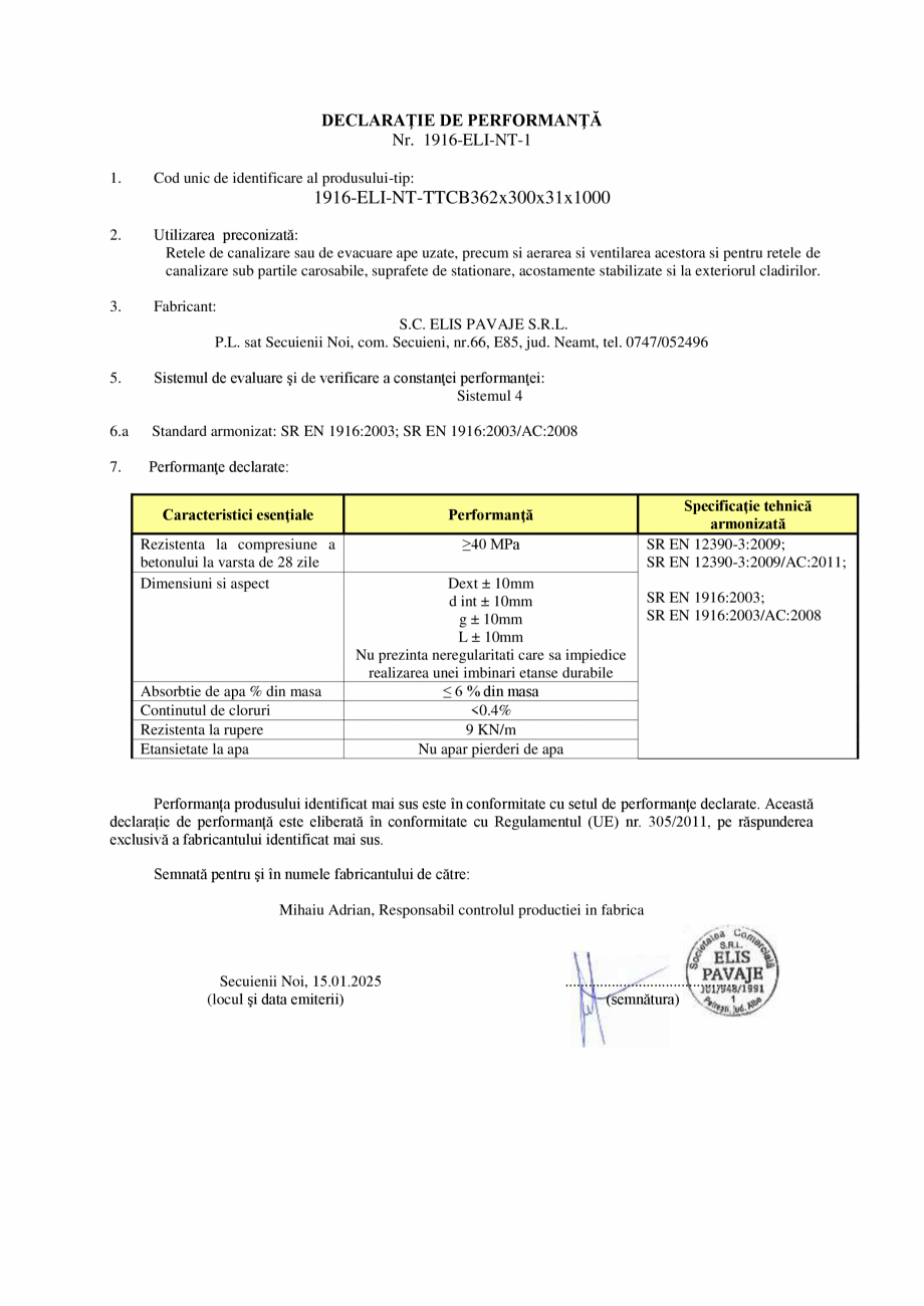 Pagina 1 - Declaratie de performanta - Secuienii Noi - Tub cu talpa D362 ELIS PAVAJE Tuburi cu talpa...